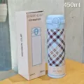 450ml Blue Plaid Insulated Water Bottle Stainless Steel Vacuum Flask with Portable Gift Box - Plaid Style / Large / Blue