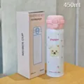 Stainless steel 450ml thermos bottle with cute puppy design and pink lid for daily use. - Dog Style / Large / Pink
