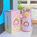 Cute cartoon children's stainless steel vacuum insulated water bottle with strap and straw. - 550ml / FH-26502 Pink