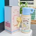 Simpatica borraccia termica gatto kawaii con cannuccia e tracolla per uso quotidiano. - 600ml / BSQ-320 blu