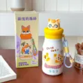 Cute Cartoon Stainless Steel Thermos Cup 500ml with Cute Cat Doll for Students - 500ml / Yellow