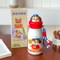 Cute stainless steel thermos cup with 500ml capacity and cartoon dog lid for students. - 500ml / Red