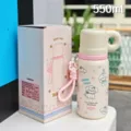 Bottiglia d'acqua termica in acciaio inossidabile da 550ml con motivo di cucciolo carino. - 600ml / BSQ-320 bianco sporco