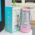 Cute 460ml stainless steel thermos water bottle with lanyard cute cartoon design for students. - XDFZY5533 Cute Cat Puppy Style / 460ml / Pink