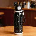 Black star pattern stainless steel thermal water bottle portable pop-up straw cup for travel - 500ml / 2195 Series / Black