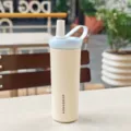 Botella de agua aislada al vacío de acero inoxidable con tapa de pajita y asa portátil para diario. - 750ml / Estilo Básico (CF-8366) / Blanco Leche