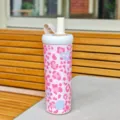 Botella de agua aislada con estampado de leopardo rosa, pajita y asa portátil para uso diario. - 750ml / Estilo Corazón Leopardo (CF-8364) / Rosa