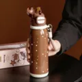Brown polka dot stainless steel thermos bottle with straw and portable strap for daily use. - 500ml / 2195 Series / Brown