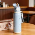 Portable stainless steel insulated water bottle with pop-up lid, straw, and terrazzo pattern. - 500ml / 2195 Series / Blue