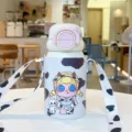 Kids 316 stainless steel thermos water bottle cute cartoon cow strap straw cup new - Cow Girl And Cat (txmb-bw) / 500ml / White