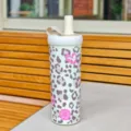 Botella de agua térmica de acero inoxidable con pajita y asa, diseño de leopardo bonito. - 750ml / Estilo Corazón Leopardo (CF-8364) / Verde