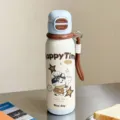 Stainless steel vacuum insulated water bottle with cute cartoon cat print and dual-drink lid. - 500ml / 2193 Series / Blue