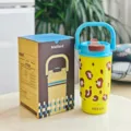 Stainless steel vacuum insulated tumbler with handle, 480ml portable travel coffee water cup. - 16oz / Portable Coffee Cup with Blue Lid