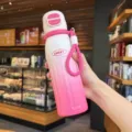 Pink gradient stainless steel vacuum insulated water bottle with portable strap for outdoor use - 500ml / 2197 Series / White Pink