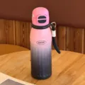 Gradient color portable insulated water bottle with pop-up lid and convenient strap for daily use - 500ml / 2197 Series / Pink Black