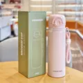 Edelstahl Vakuum isolierte Wasserflasche mit Strohhalm Deckel und rosa Farbdesign 500ml - MXS-8841-500 Modell (500ml) / Rosa