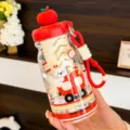Cute plastic water bottle with apple lid and portable strap, perfect for daily outdoor use. - Apple Lid With Tea Infuser / Red Apple Lid Red Style