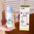Cute round lid vacuum insulated water bottle stainless steel portable student cartoon cup 400ml - 400ml / Blue