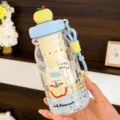 Cute plastic water bottle with apple lid, portable strap and lovely bunny graphic for summer. - Apple Lid With Tea Infuser / Red Apple Lid Blue Style
