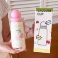 Cute 400ml pink ball thermos cup with cherry pattern, portable stainless steel student water bottle - 400ml / Pink