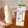 Cute spherical vacuum insulated water bottle 400ml portable stainless steel cup with cartoon dog. - 400ml / Yellow