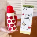 Cute round thermos cup portable stainless steel vacuum water bottle with heart pattern and gift box - 400ml / Heart Style / Red
