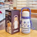 Portable stainless steel vacuum insulated water bottle with handle and strap 680ml - Purple Polka Dot Style (YSM8730-680) / 680ML / Purple