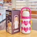 Stainless steel vacuum insulated water bottle detail view with cute pink heart pattern. - Heart Pattern Style (YSM8730-680) / 680ML / Pink