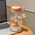 Cute summer portable straw water bottle with cute dog and lemon print for girls school daily. - 600ml / Coffee (BSQ-309)