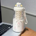 Cute puppy plastic straw water bottle with tea infuser portable handheld travel cup summer. - BSQ-301 White