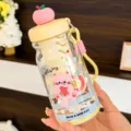 Cute pink cat plastic water bottle with portable strap and tea separator for summer daily use. - XDFFL7866 Yellow