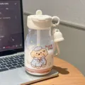 Cute portable plastic straw water bottle with lovely puppy cartoon design for daily school use. - 600ml / White (BSQ-309)