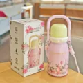 Fashionable retro vacuum water bottle with 680ml capacity, pink stainless steel design. - Vintage Floral Style (YSM8738-680)