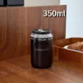 Portable 350ml stainless steel coffee cup with dual-drinking lid, sleek black vacuum travel mug. - Large (1499) / Black