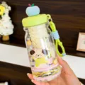 Cute puppy plastic water bottle with tea infuser green portable straw cup - 500ml - XDFFL7866 Green