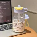 Cute puppy pattern portable straw water bottle, stylish aesthetic daily sipper cup for students. - 600ml / Blue (BSQ-309)