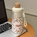 Cute puppy plastic straw water bottle with tea infuser and portable strap for daily use - BSQ-302 Coffee