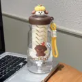 Cute brown puppy plastic water bottle with tea strainer and portable lid tumbler cup - BSQ-301 Coffee