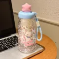 Cute puppy plastic straw water cup with tea strainer portable strap summer tumbler bottle - BSQ-302 Pink Blue