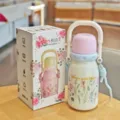 Portable stainless steel vacuum insulated water bottle with handle and gift box packaging 680ml - White Vintage Floral (YSM8738-680)
