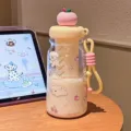 Cute puppy plastic water bottle with tea infuser, portable straw cup for summer daily use. - BSQ-299 Yellow