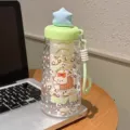 Cute plastic straw water bottle with tea infuser, portable tumbler, summer cute drinkware. - BSQ-302 Blue Green