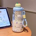 Cute plastic water bottle with bear pattern tea infuser portable handle cup summer drinkware - BSQ-299 Blue