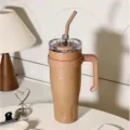 Large capacity insulated tumbler with handle and straw for daily use and travel. - Brown