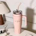Pink Stainless Steel Tumbler with Handle and Straw, Insulated Travel Mug for Daily Use - Pink