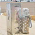 Bouteille d'eau isotherme en titane portable avec coffret, design double buse léger usage quotidien - 360ml / Blanc (Motif Licorne)