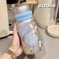 bottiglia d'acqua isolata rivestita in titanio 600ml simpatica borraccia floreale per donna - 600ml / Blu (600ml)
