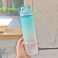 Detail view of a stylish frosted plastic sports water bottle with gradient color and 650ml capacity. - 500ml / Blue