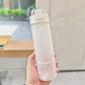 Detailed close-up view of a frosted plastic sports water bottle held securely in hand. - 500ml / White