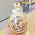 Gourde lapin mignonne avec sangle, tasse en plastique avec paille 500ml pour enfants. - 620ml (YB-0785) / Jaune